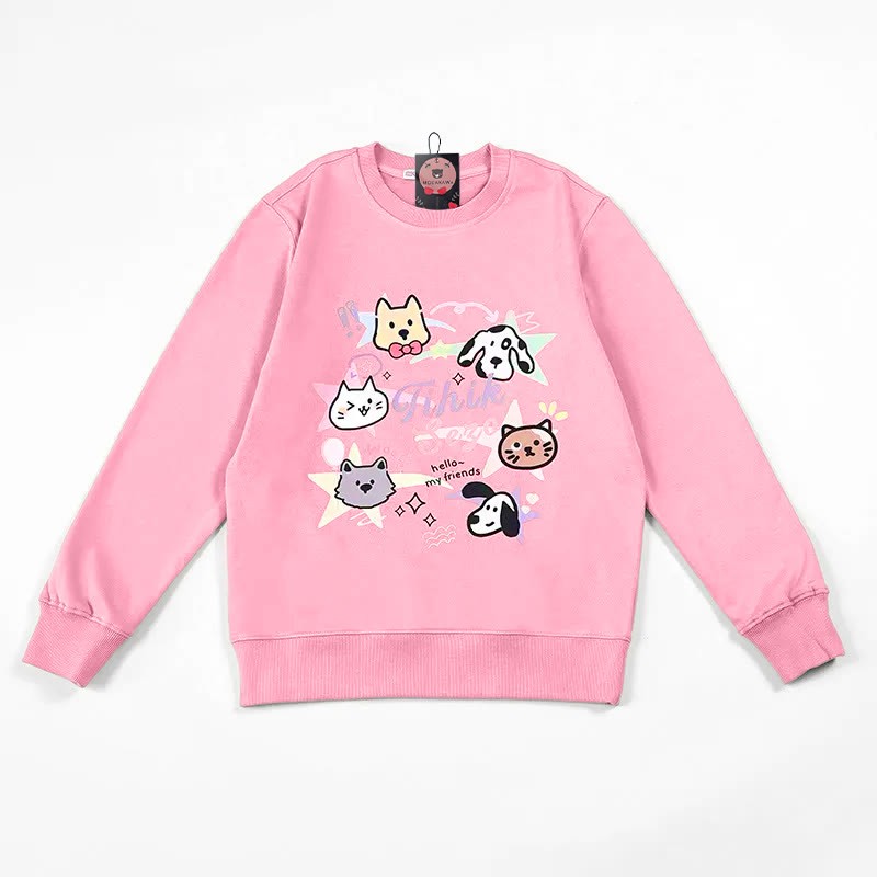 Modakawaキティ パピープリント ラウンドカラー スウェットシャツ - Pink - 5XL - image 1