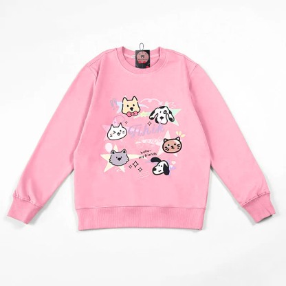 Modakawaキティ パピープリント ラウンドカラー スウェットシャツ - Pink - 5XL - image 1