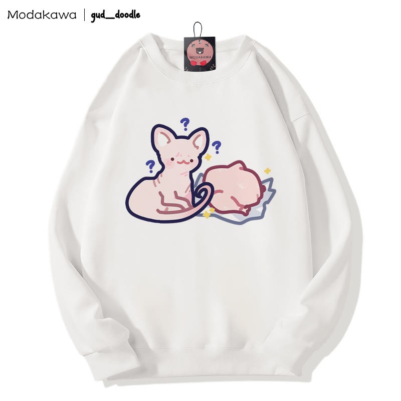 MODAKAWA X gud_doodleキティチキンプリント ラウンドカラー スウェットシャツ - White - 3XL - image 4