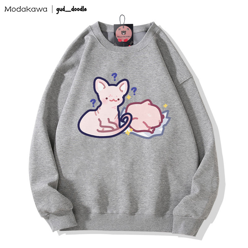 MODAKAWA X gud_doodleキティチキンプリント ラウンドカラー スウェットシャツ - Grey - 3XL - image 1