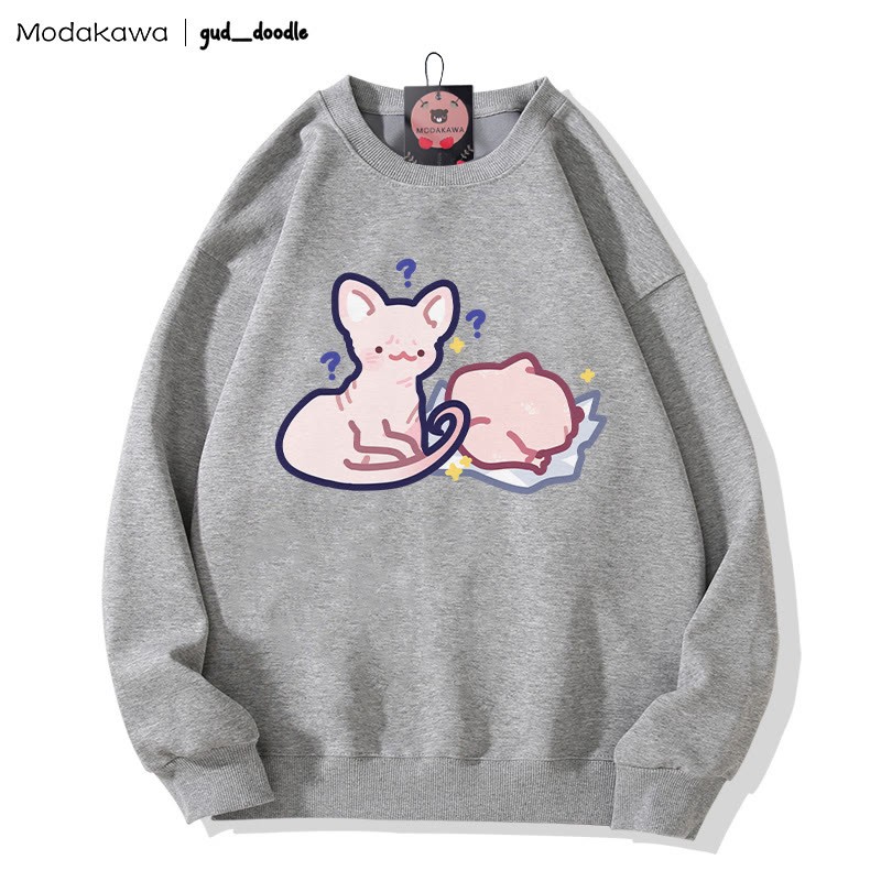 MODAKAWA X gud_doodleキティチキンプリント ラウンドカラー スウェットシャツ - Grey - 3XL - image 1