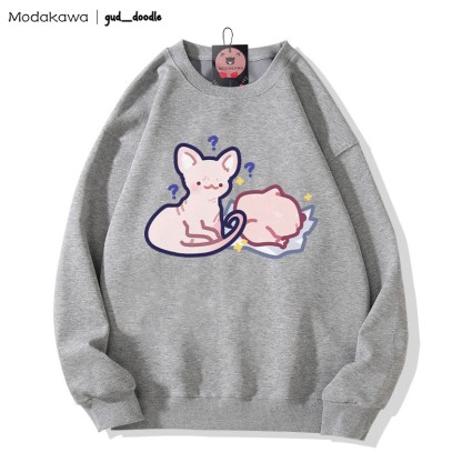 MODAKAWA X gud_doodleキティチキンプリント ラウンドカラー スウェットシャツ - Grey - 3XL - image 1