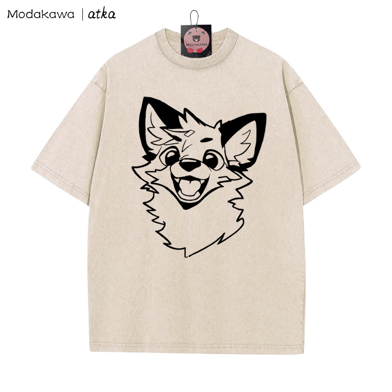 MODAKAWA × atka Fox プリント ヴィンテージウォッシュTシャツ - Apricot - 5XL - image 1