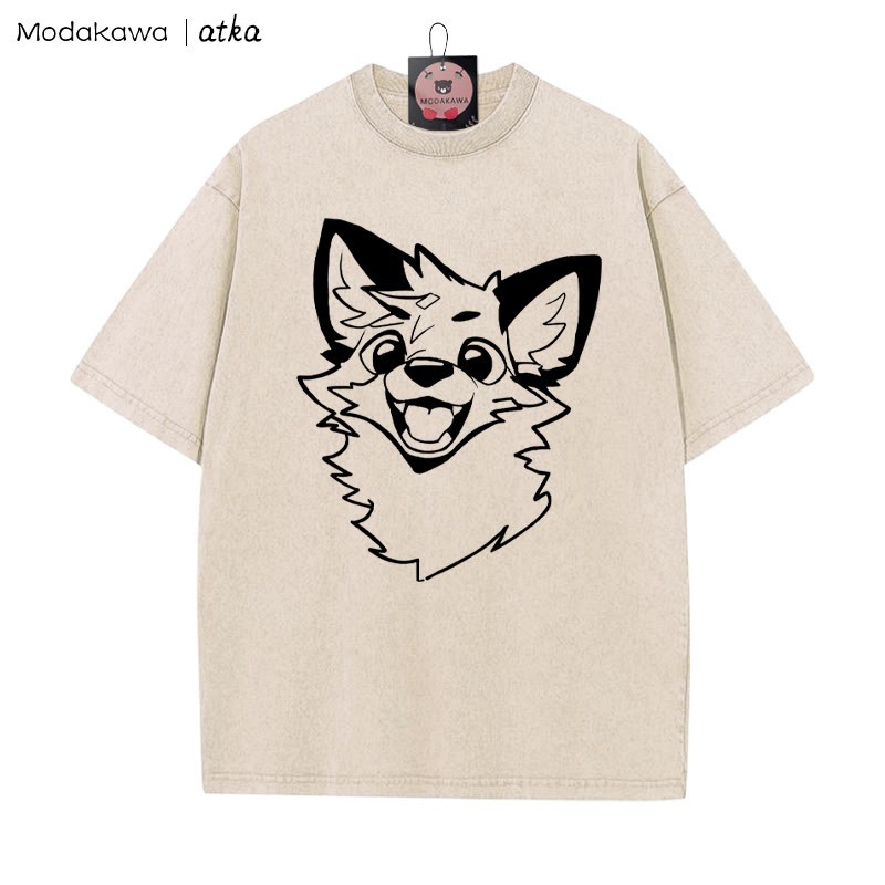 MODAKAWA × atka Fox プリント ヴィンテージウォッシュTシャツ - Apricot - 5XL - image 1