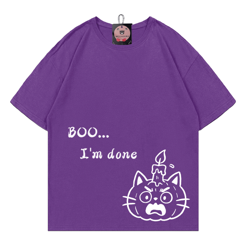 BOO I AM DONE パンプキンキティプリントTシャツ - 紫 - 5XL - image 3