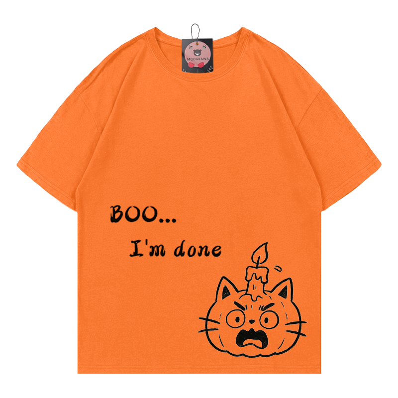 BOO I AM DONE パンプキンキティプリントTシャツ - オレンジ - 5XL - image 2