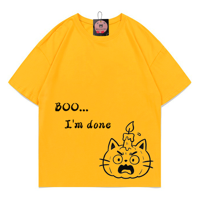 BOO I AM DONE パンプキンキティプリントTシャツ - 黄色 - 5XL - image 1