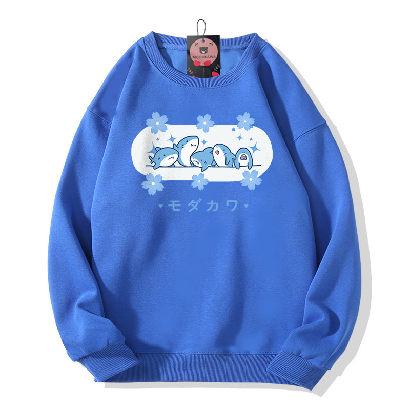 シャークプリント MODAKAWA ラウンドカラー スウェットシャツ - Blue - 5XL - image 1