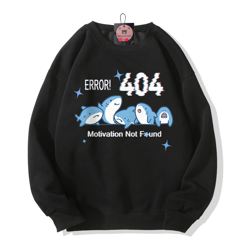 ERROR 404 MOTIVATION NOT FOUNDん シャークプリント ラウンドカラー スウェットシャツ - Black - 5XL - image 3
