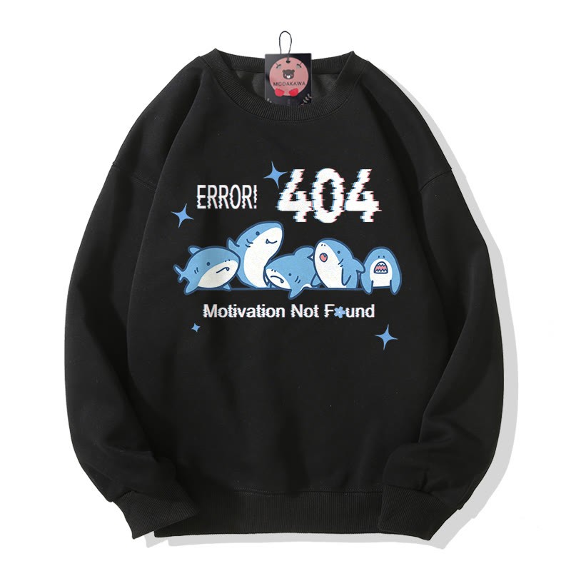 ERROR 404 MOTIVATION NOT FOUNDん シャークプリント ラウンドカラー スウェットシャツ - Black - 5XL - image 3