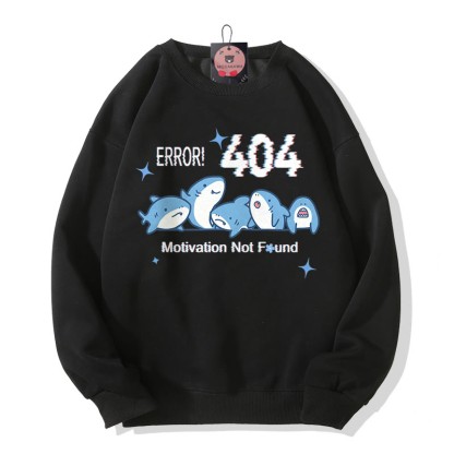 ERROR 404 MOTIVATION NOT FOUNDん シャークプリント ラウンドカラー スウェットシャツ - Black - 5XL - image 3