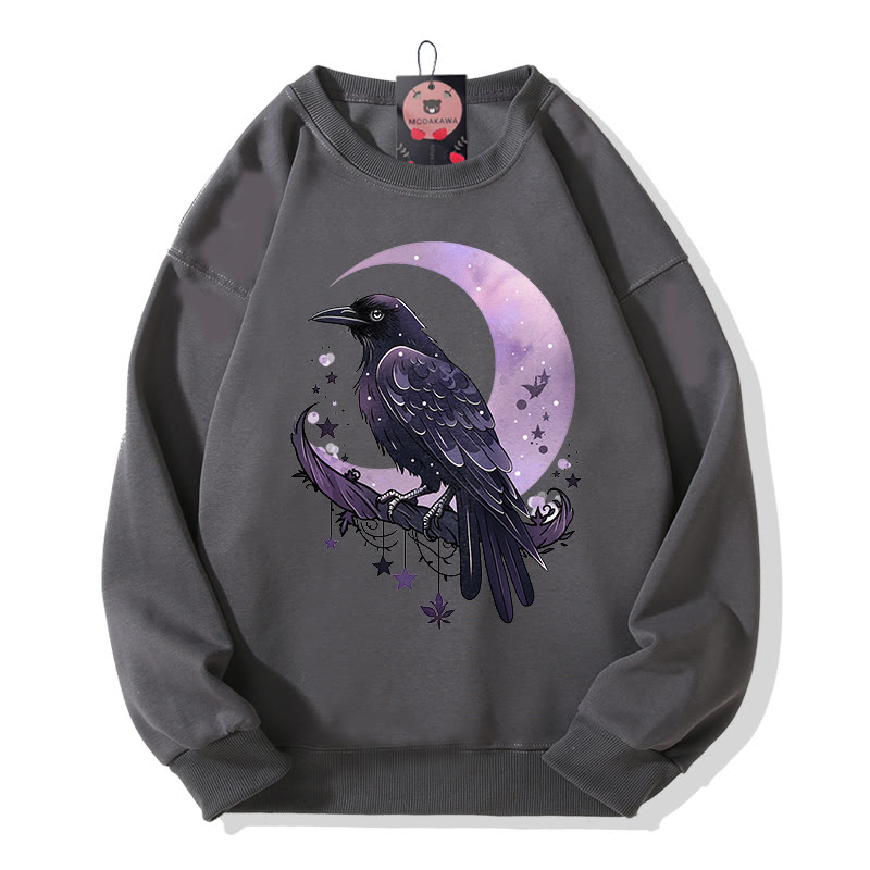 バードムーンプリント ラウンドカラー スウェットシャツ - Dark Grey - 5XL - image 1