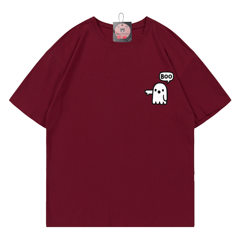 ゴーストプリントTシャツ - Wine Red - 5XL - image 5