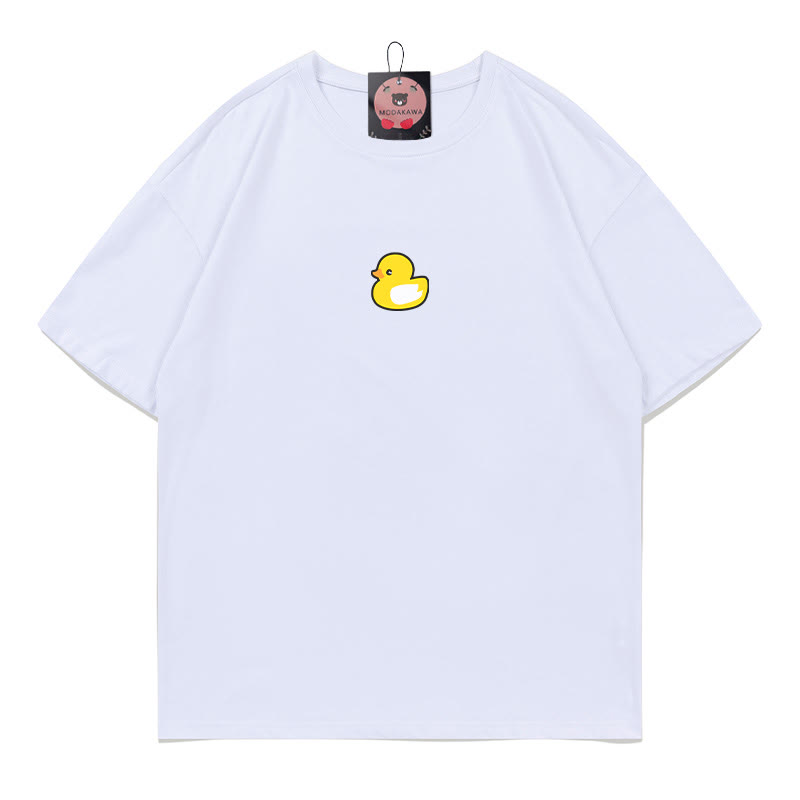 ダックプリント100%綿ModakawaTシャツ - White - 5XL - image 1