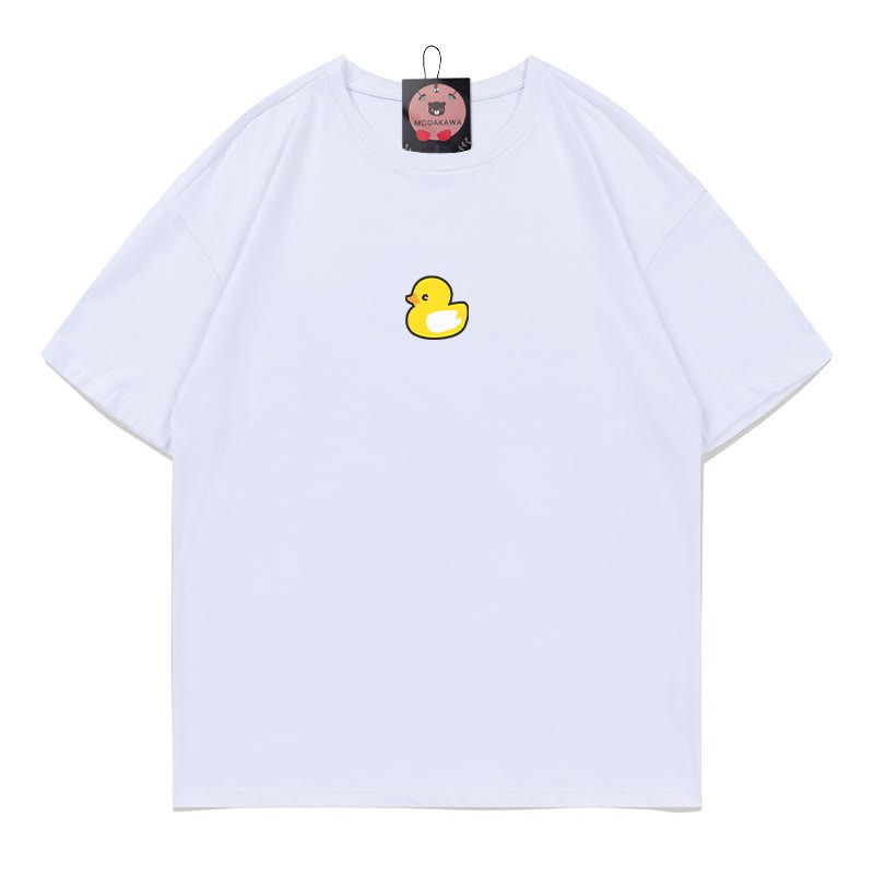 ダックプリント100%綿ModakawaTシャツ - White - 5XL - image 1
