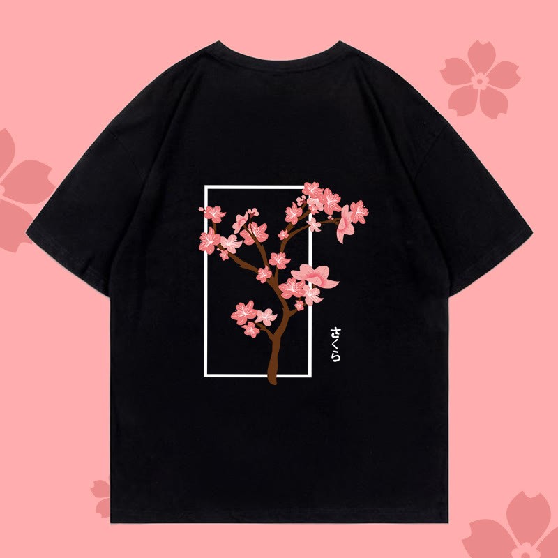 CHERRY TREEプリント100%綿ModakawaTシャツ - Black - 5XL - image 1