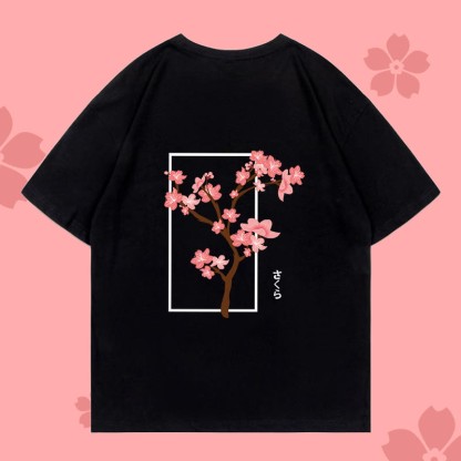 CHERRY TREEプリント100%綿ModakawaTシャツ - Black - 5XL - image 1