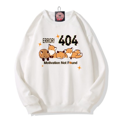 ERROR 404 MOTIVATION NOT FOUNDん フォックスプリント ラウンドカラー スウェットシャツ - White - 5XL - image 2
