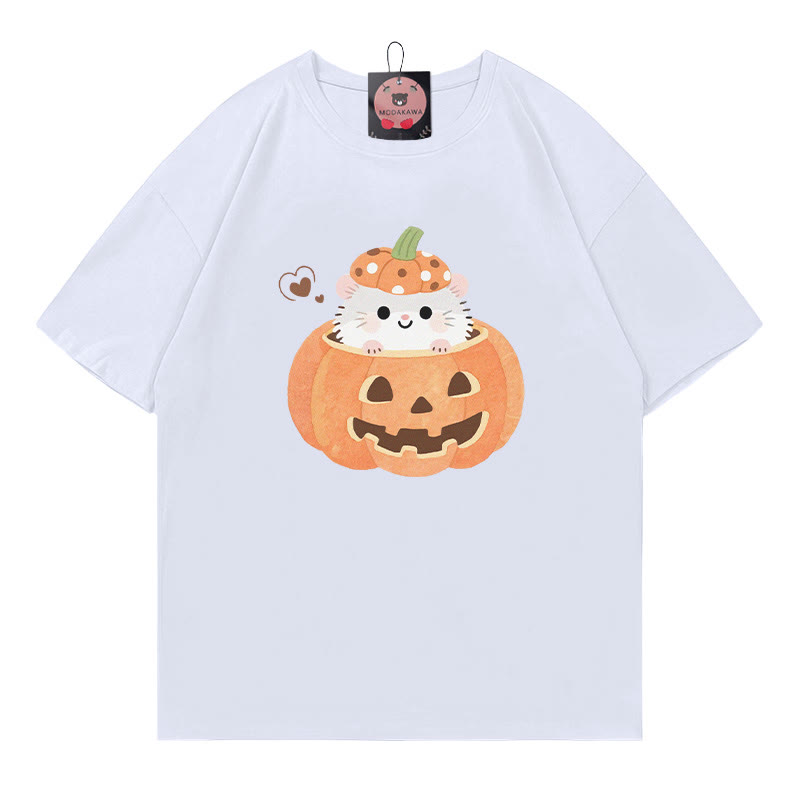 パンプキンキティプリントTシャツ - 白 - 5XL - image 2
