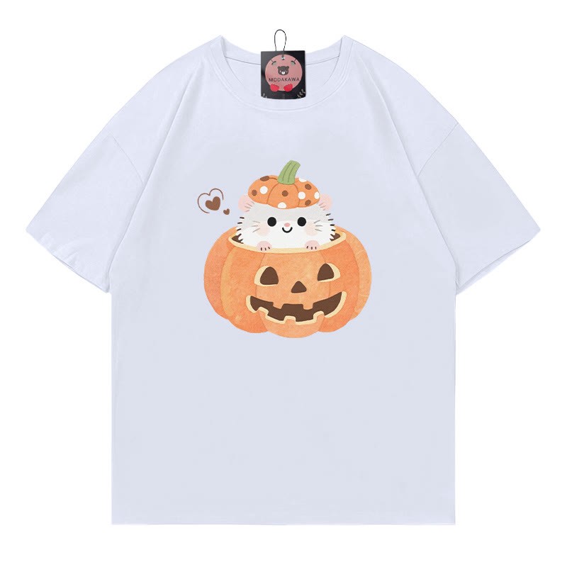 パンプキンキティプリントTシャツ - 白 - 5XL - image 2