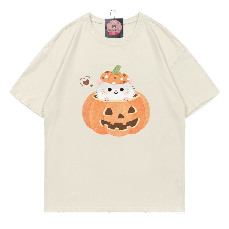パンプキンキティプリントTシャツ - ベージュ - 5XL - image 1