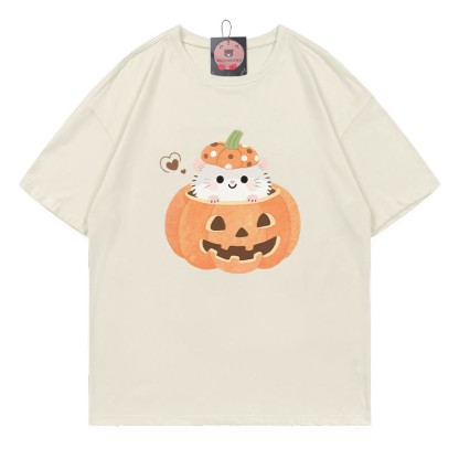 パンプキンキティプリントTシャツ - ベージュ - 5XL - image 1