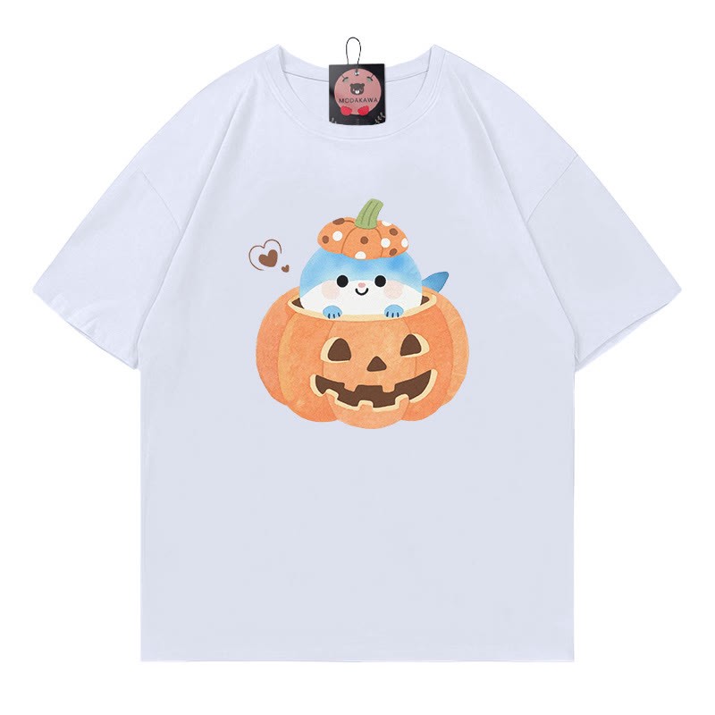 パンプキンシャークプリントTシャツ - 白 - 5XL - image 2