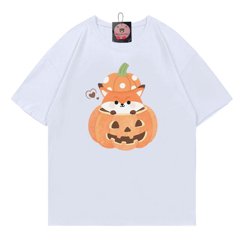 パンプキンフォックスプリントTシャツ - 白 - 5XL - image 2