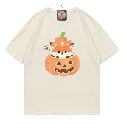 パンプキンフォックスプリントTシャツ - ベージュ - 5XL - image 1
