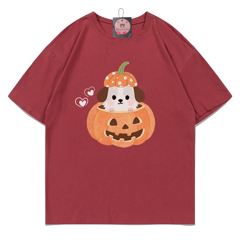 パンプキンパピープリントTシャツ - 赤 - 5XL - image 1