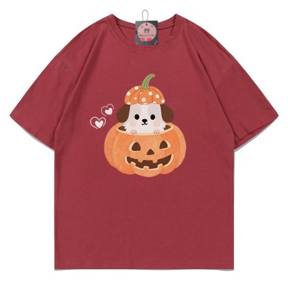 パンプキンパピープリントTシャツ - 赤 - 5XL - image 1