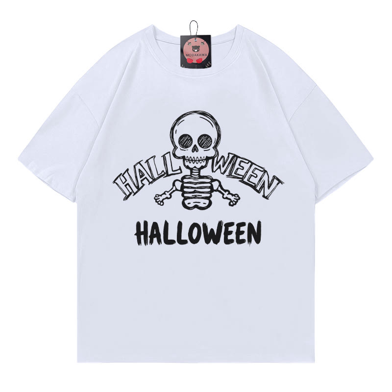 ハロウィン スカルプリントTシャツ - 白 - 5XL - image 2