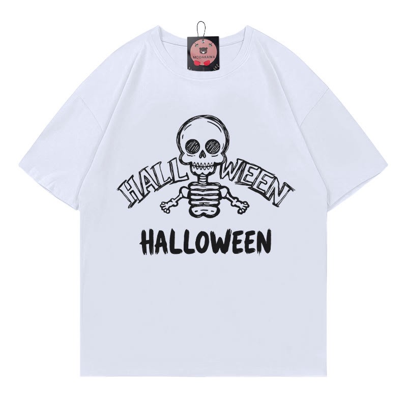 ハロウィン スカルプリントTシャツ - 白 - 5XL - image 2