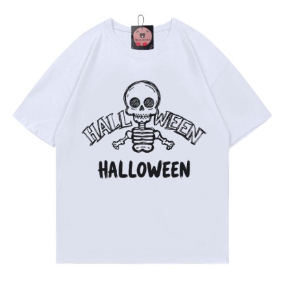 ハロウィン スカルプリントTシャツ - 白 - 5XL - image 2
