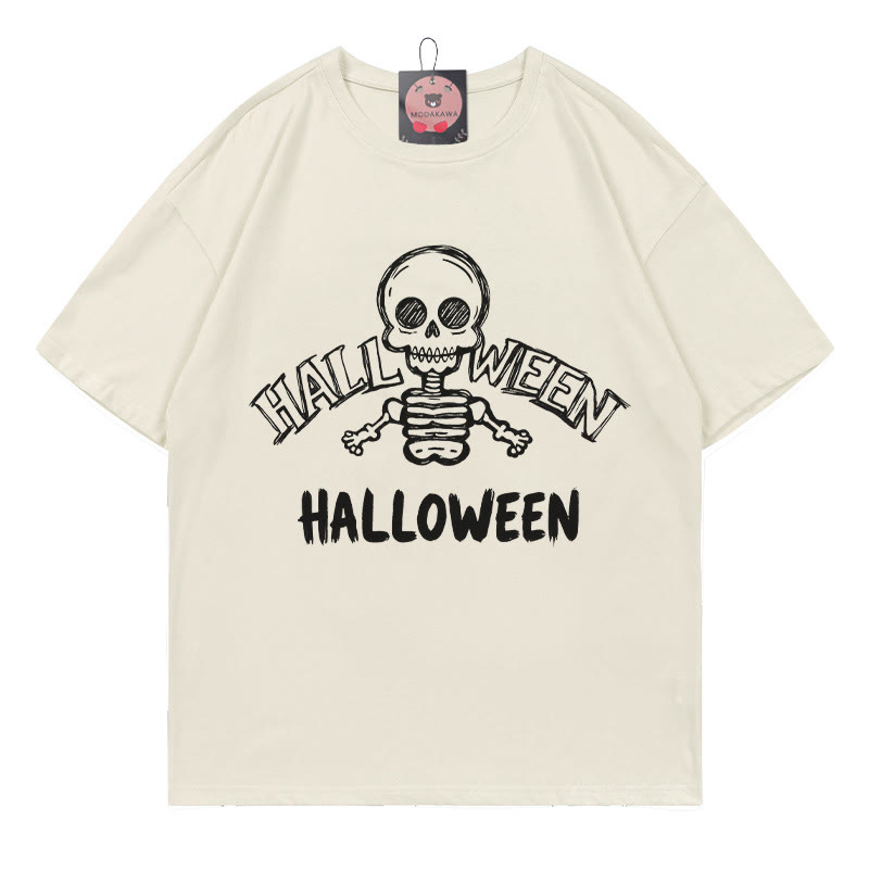 ハロウィン スカルプリントTシャツ - ベージュ - 5XL - image 1