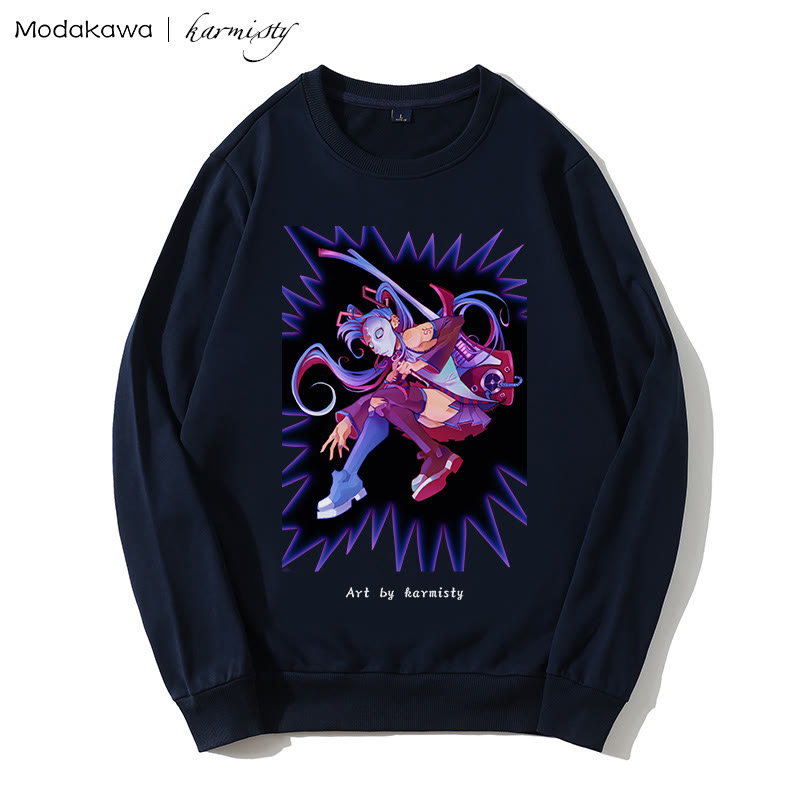 MODAKAWA X karmisty マスクガールプリント ラウンドカラー スウェットシャツ - Black - 5XL - image 1