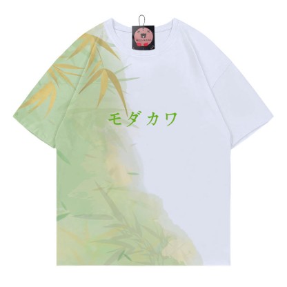 竹グラデーションレタープリントModakawaTシャツ - グリーン＆ホワイト - 5XL - image 1