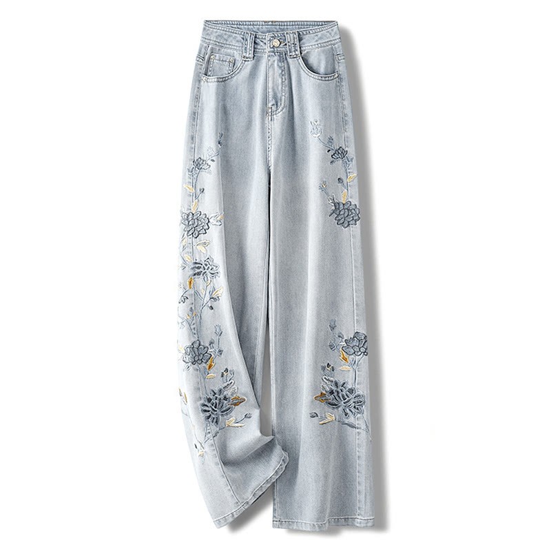 フラワー刺繍カジュアルデニムパンツ - image 1