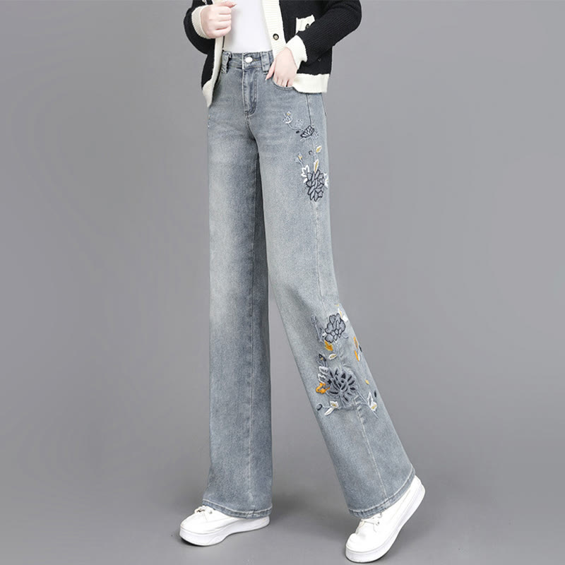 フラワー刺繍カジュアルデニムパンツ - image 3