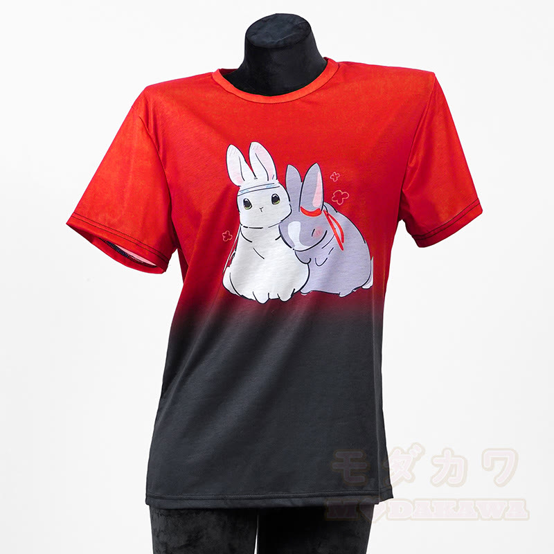 ModakawaグラデーションバニープリントカジュアルTシャツ - Red - 5XL - image 3