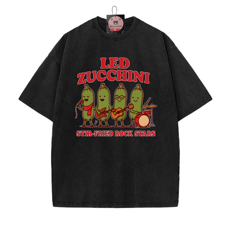 LED ZUCCHINI バンドプリント ヴィンテージウォッシュTシャツ - 黒 - 5XL - image 4