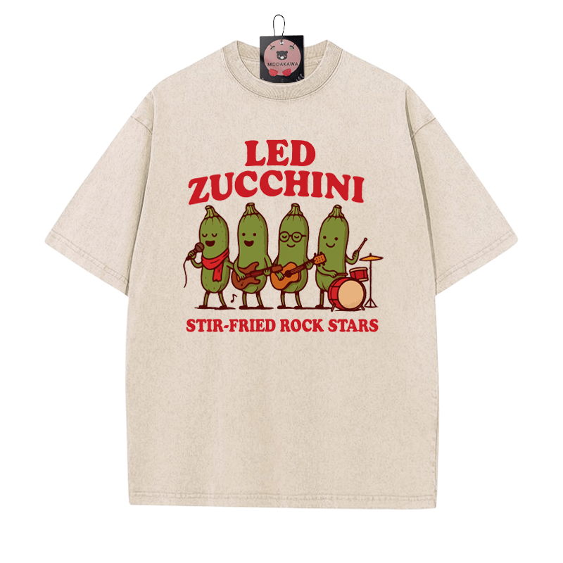 LED ZUCCHINI バンドプリント ヴィンテージウォッシュTシャツ - アプリコット - 5XL - image 1