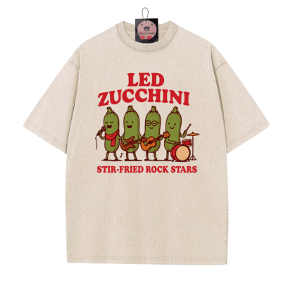 LED ZUCCHINI バンドプリント ヴィンテージウォッシュTシャツ - アプリコット - 5XL - image 1