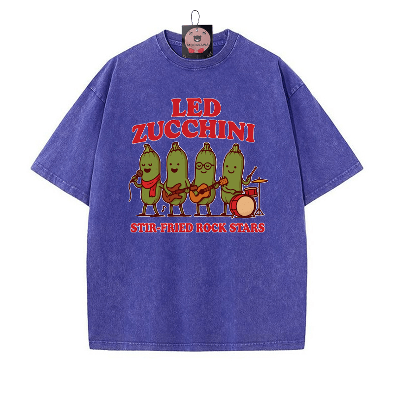 LED ZUCCHINI バンドプリント ヴィンテージウォッシュTシャツ - 青 - 5XL - image 3