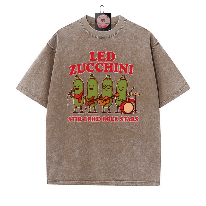 LED ZUCCHINI バンドプリント ヴィンテージウォッシュTシャツ - 茶色 - 5XL - image 2