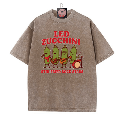 LED ZUCCHINI バンドプリント ヴィンテージウォッシュTシャツ - 茶色 - 5XL - image 2