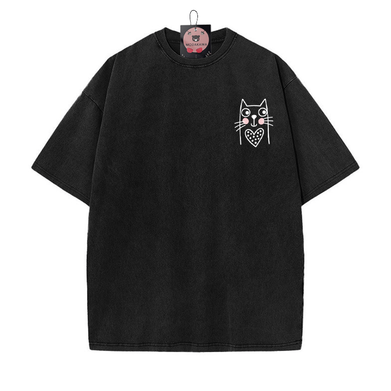 キティプリント ヴィンテージウォッシュTシャツ - 黒 - 5XL - image 5