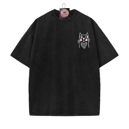 キティプリント ヴィンテージウォッシュTシャツ - 黒 - 5XL - image 5