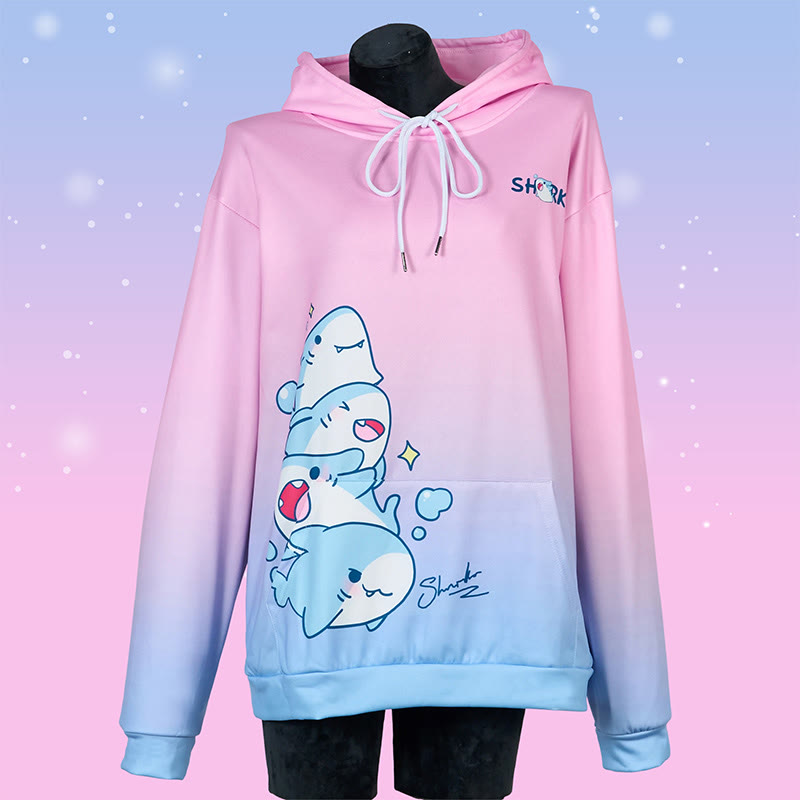 Modakawaシャークレタープリント ルーズパーカー - Pink&Blue - 5XL - image 14