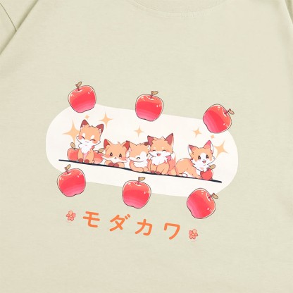 キツネリンゴレタープリント MODAKAWA Tシャツ - image 2